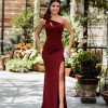 VESTIDO DE FESTA NULA MANGA FLOWERS CREPE FRANCÊS - MARSALA