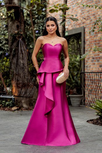 VESTIDO GLAM DECOTE CORAÇÃO ZIBELINE T.Q.C - FÚCSIA