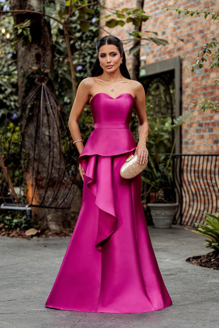 VESTIDO GLAM DECOTE CORAÇÃO ZIBELINE T.Q.C - FÚCSIA