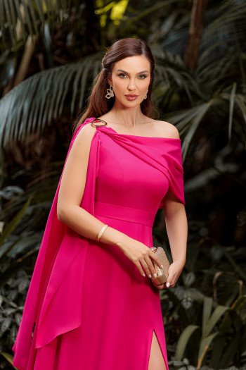 VESTIDO LIVIA UM OMBRO DETALHE FIVELA - PINK