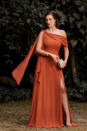 VESTIDO LIVIA UM OMBRO DETALHE FIVELA - TERRACOTA