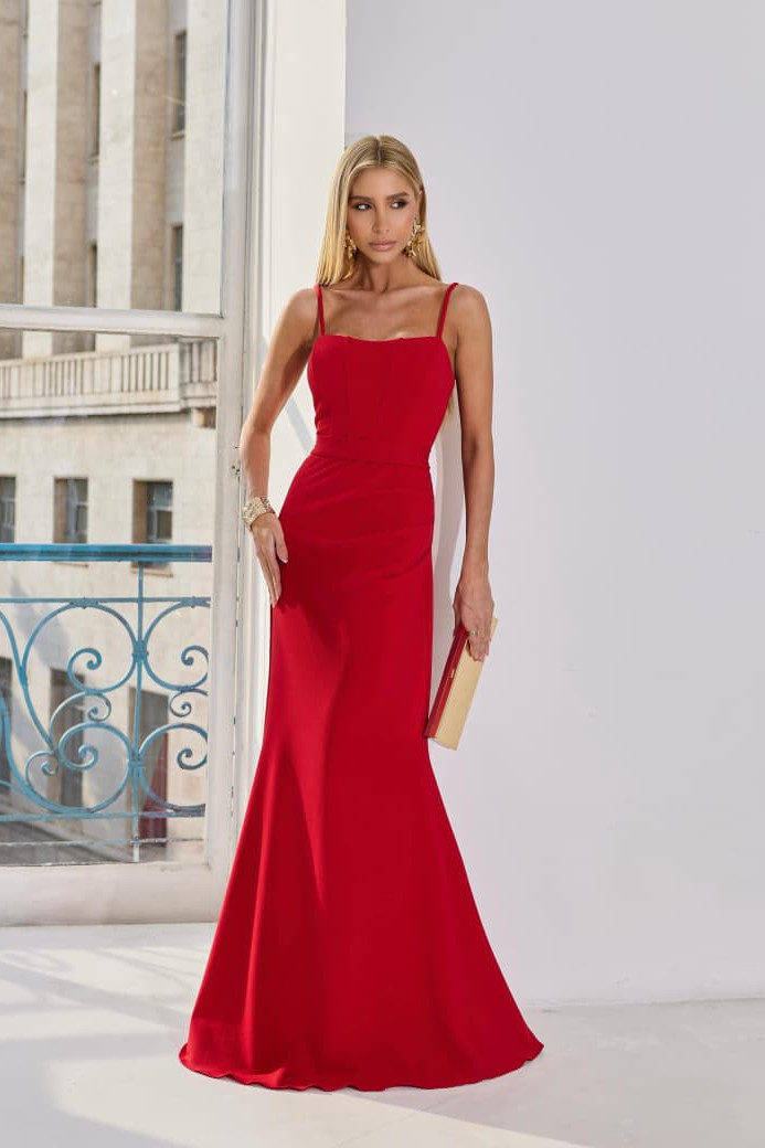 VESTIDO DE FESTE JOANE CREPE ALFAIATARIA COM CAPA - VERMELHO