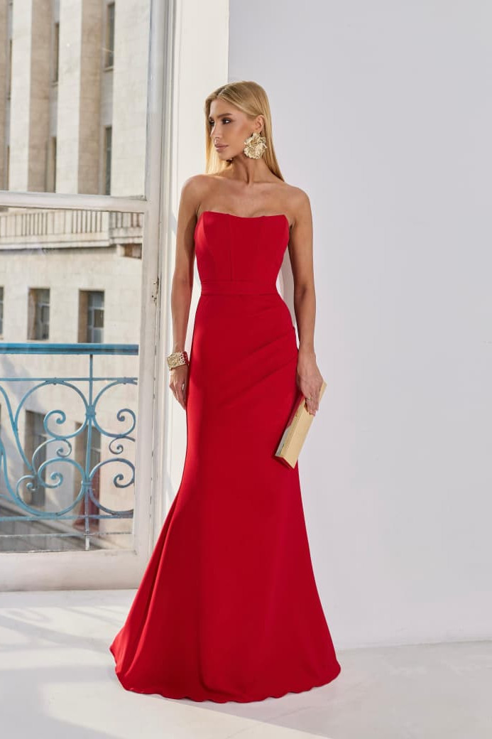 VESTIDO DE FESTE JOANE CREPE ALFAIATARIA COM CAPA - VERMELHO