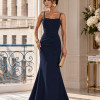 VESTIDO DE FESTE JOANE CREPE ALFAIATARIA COM CAPA - AZUL MARINHO