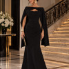 VESTIDO DE FESTE JOANE CREPE ALFAIATARIA COM CAPA - PRETO