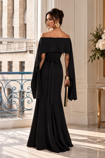 VESTIDO DE FESTE JOANE CREPE ALFAIATARIA COM CAPA - PRETO