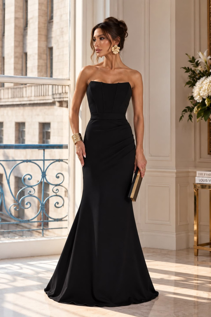 VESTIDO DE FESTE JOANE CREPE ALFAIATARIA COM CAPA - PRETO