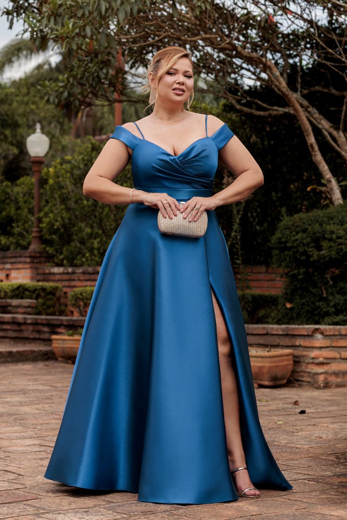 VESTIDO DE FESTA ANGÊLA PLUS ZIBELINE - AZUL PETROLEO