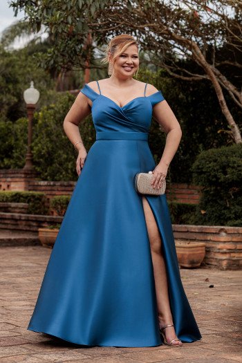 VESTIDO DE FESTA ANGÊLA PLUS ZIBELINE - AZUL PETROLEO