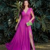 VESTIDO VALERIE CAUDA COSTAS CREPE MUSSELINE - FÚCSIA