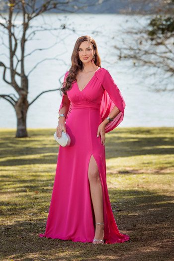 VESTIDO VALERIE CAUDA COSTAS CREPE MUSSELINE - PINK