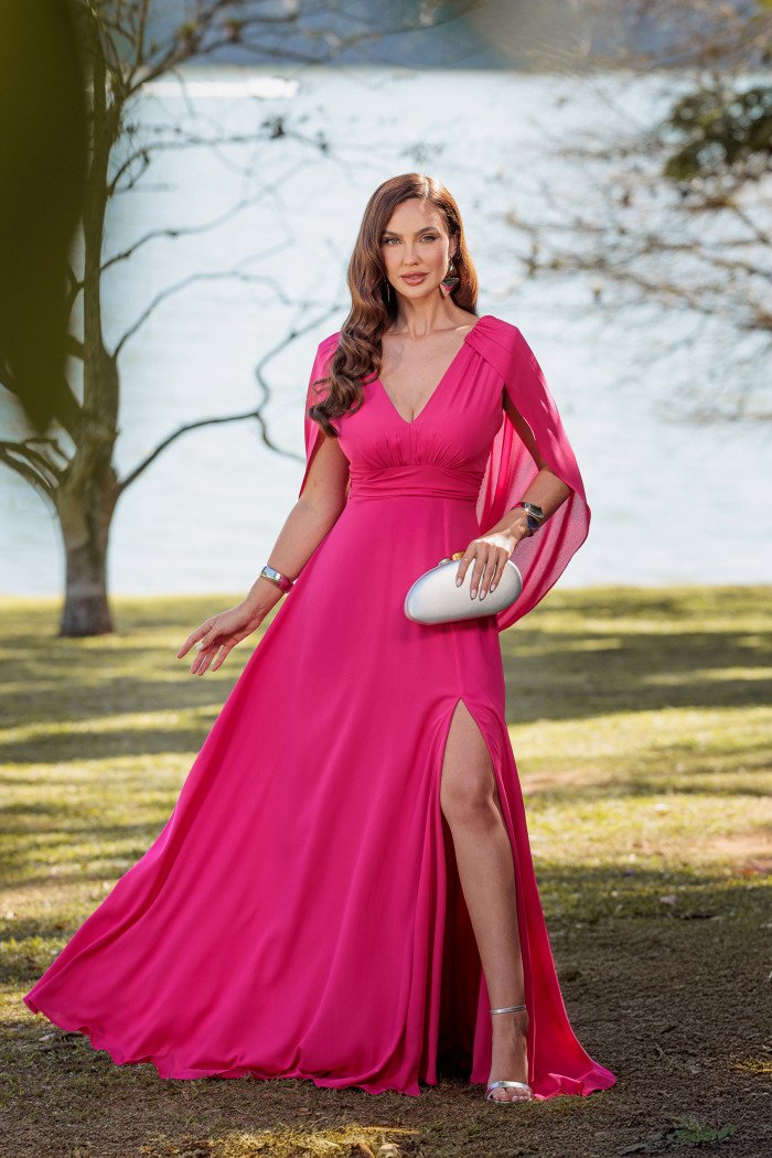 VESTIDO VALERIE CAUDA COSTAS CREPE MUSSELINE - PINK