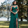 VESTIDO FRANCINE LONGO FENDA CHOKER - VERDE ESMERALDA