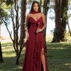 VESTIDO FRANCINE LONGO FENDA CHOKER - MARSALA