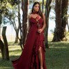 VESTIDO FRANCINE LONGO FENDA CHOKER - MARSALA