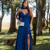VESTIDO FRANCINE LONGO FENDA CHOKER - AZUL ROYAL