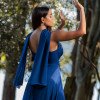 VESTIDO FRANCINE LONGO FENDA CHOKER - AZUL ROYAL