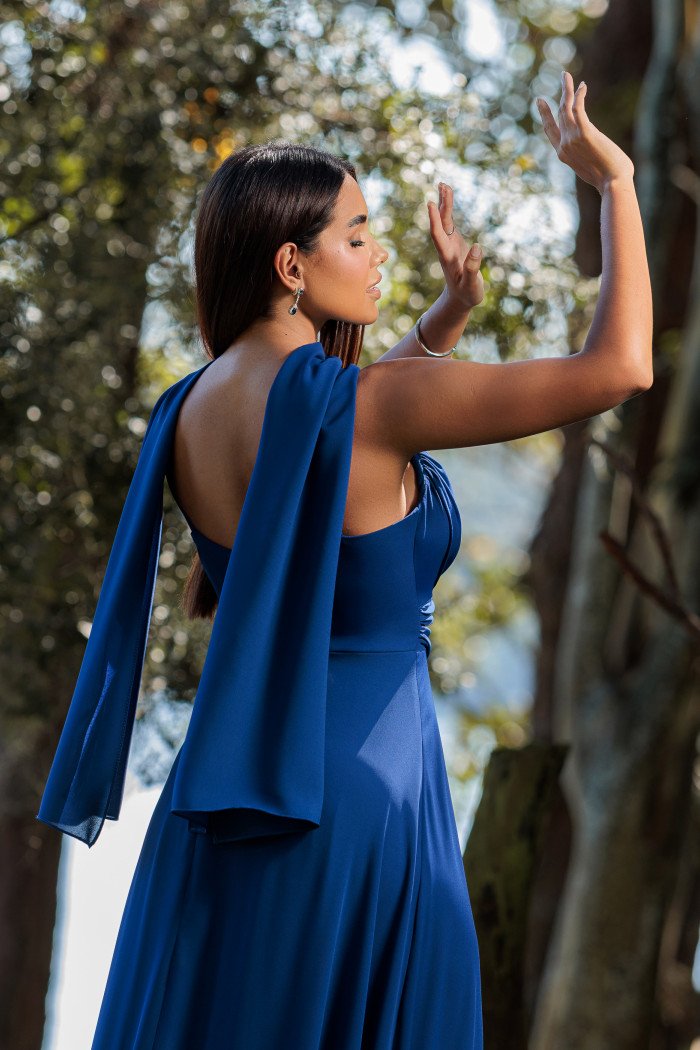 VESTIDO FRANCINE LONGO FENDA CHOKER - AZUL ROYAL