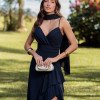 VESTIDO FRANCINE LONGO FENDA CHOKER - AZUL MARINHO