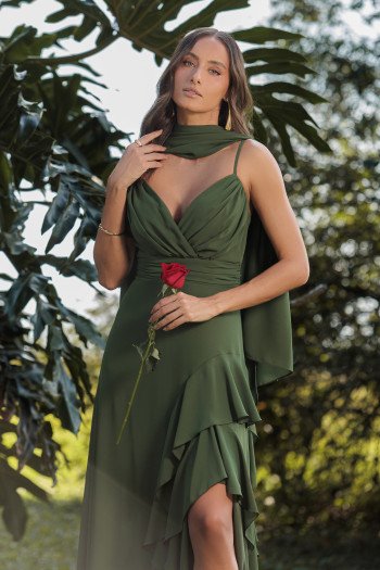 VESTIDO FRANCINE LONGO FENDA CHOKER - VERDE OLIVA