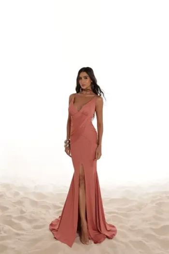 VESTIDO MADELEINE LONGO COM FENDA - ROSÉ