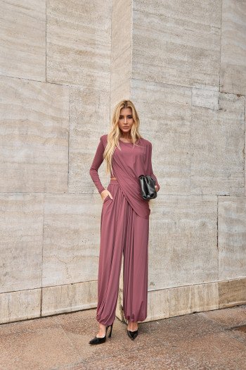 CONJUNTO SUÉCIA CALÇA ALADIM E BLUSA DREPEADA - ROSA SECO