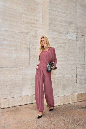 CONJUNTO SUÉCIA CALÇA ALADIM E BLUSA DREPEADA - ROSA SECO