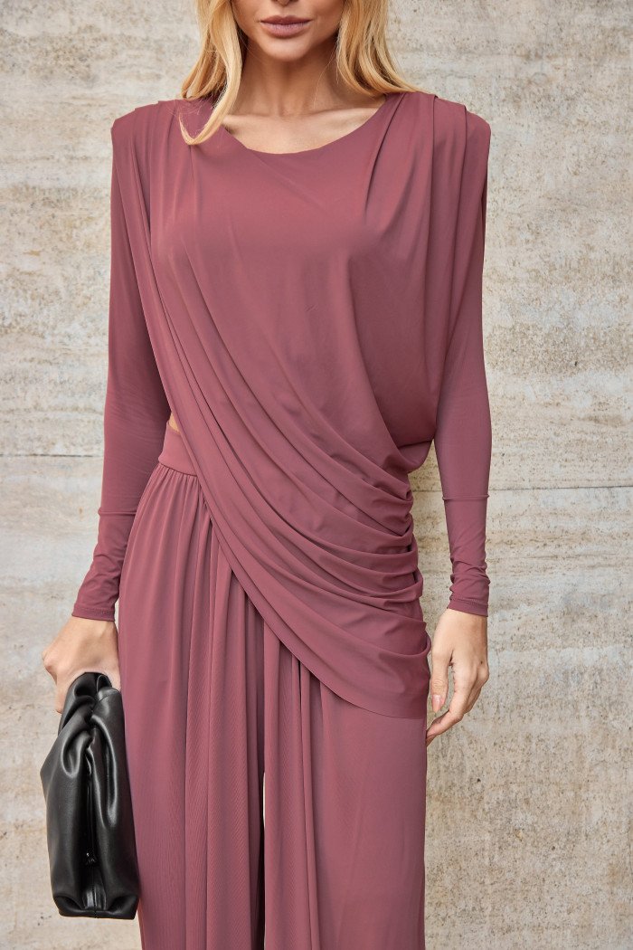 CONJUNTO SUÉCIA CALÇA ALADIM E BLUSA DREPEADA - ROSA SECO