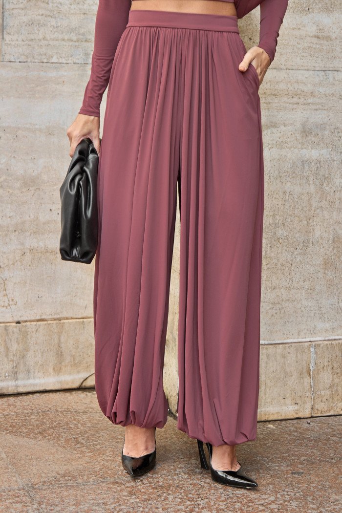 CONJUNTO SUÉCIA CALÇA ALADIM E BLUSA DREPEADA - ROSA SECO