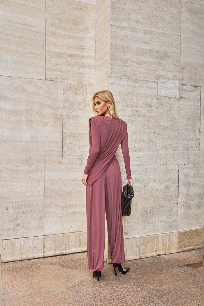 CONJUNTO SUÉCIA CALÇA ALADIM E BLUSA DREPEADA - ROSA SECO