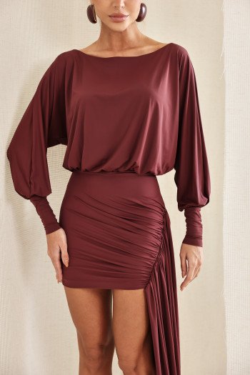 VESTIDO TAILÂNDIA CURTO COM CALDA - ROSÉ QUEIMADO