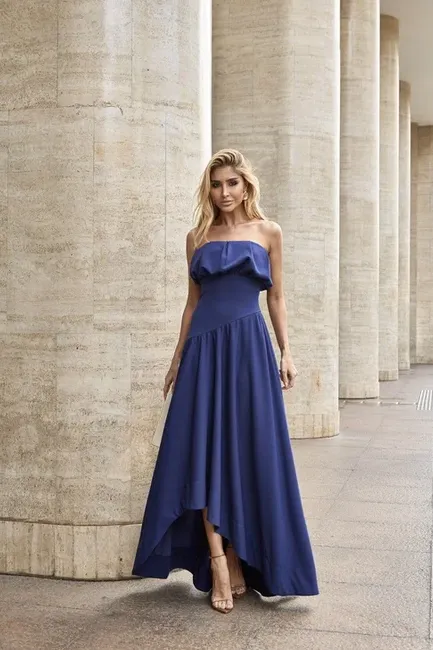 VESTIDO MIDI HELENA SAIA ASSIMÉTRICA - AZUL COBALT