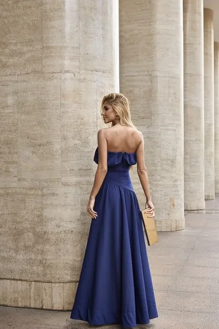 VESTIDO MIDI HELENA SAIA ASSIMÉTRICA - AZUL COBALT