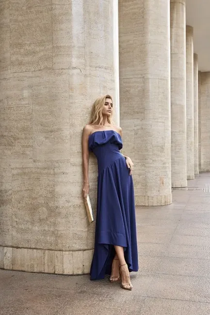 VESTIDO MIDI HELENA SAIA ASSIMÉTRICA - AZUL COBALT