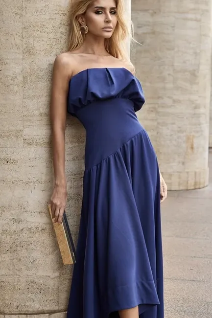 VESTIDO MIDI HELENA SAIA ASSIMÉTRICA - AZUL COBALT