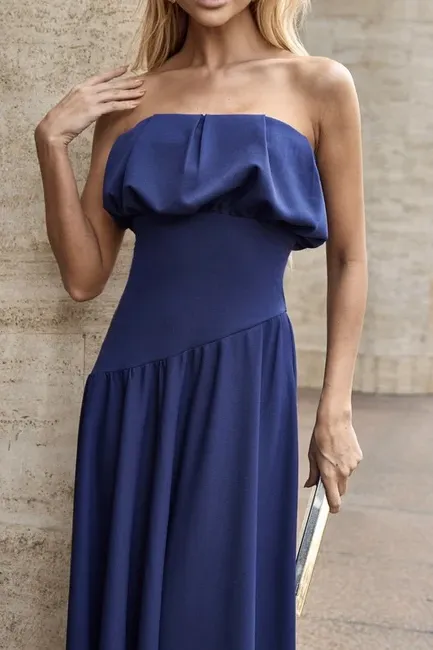 VESTIDO MIDI HELENA SAIA ASSIMÉTRICA - AZUL COBALT