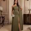 VESTIDO DE FESTA QUEBEC UM OMBRO - VERDE OLIVA