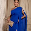 VESTIDO DE FESTA QUEBEC UM OMBRO - AZUL ROYAL