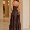 VESTIDO JENNYFER LONGUETE SAIA RENDA - MARROM