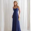 VESTIDO ANTONIETA LONGO CHIFFON CAPA BABADOS - AZUL MARINHO