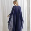 VESTIDO ANTONIETA LONGO CHIFFON CAPA BABADOS - AZUL MARINHO