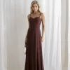 VESTIDO ANTONIETA LONGO CHIFFON CAPA BABADOS - MARROM