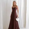 VESTIDO ANTONIETA LONGO CHIFFON CAPA BABADOS - MARROM