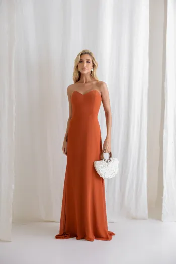 VESTIDO ANTONIETA LONGO CHIFFON CAPA BABADOS - TERRACOTA