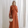 VESTIDO ANTONIETA LONGO CHIFFON CAPA BABADOS - TERRACOTA
