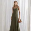 VESTIDO ANTONIETA LONGO CHIFFON CAPA BABADOS - VERDE OLIVA