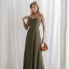 VESTIDO ANTONIETA LONGO CHIFFON CAPA BABADOS - VERDE OLIVA