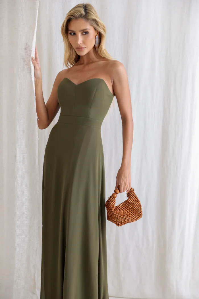VESTIDO ANTONIETA LONGO CHIFFON CAPA BABADOS - VERDE OLIVA