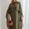 VESTIDO ANTONIETA LONGO CHIFFON CAPA BABADOS - VERDE OLIVA