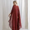 VESTIDO ANTONIETA LONGO CHIFFON CAPA BABADOS - VINHO